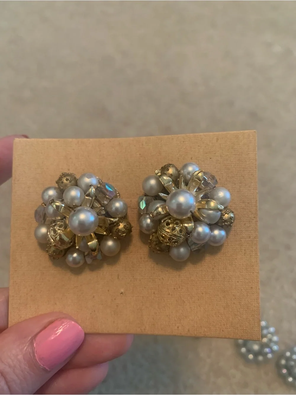 Lot of 5 1960s Vintage Bead Cluster Clip-On Earrings Faux Pearl Costume Jewelry